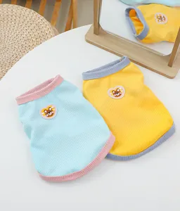 Summer thin pet vest detail, cute bear embroidered waffle cat clothes, breathable sleeveless top.