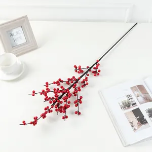 Artificial red berry branch fake winterberry floral stems for home living room new year decor