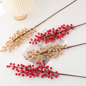 Artificial Red and Gold Berry Stems Fake Winter Berries for Christmas Home Decor Floral Arrangement