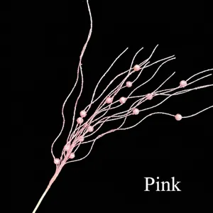 Detail view of a 43cm pink glittery Christmas berry branch with shimmering balls for tree decoration