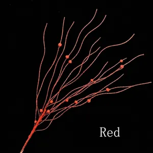Detailed close-up of a red glitter Christmas berry spray for tree decoration