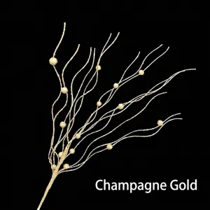 Champagne gold glitter dragon beard branches for 43cm Christmas tree decoration
