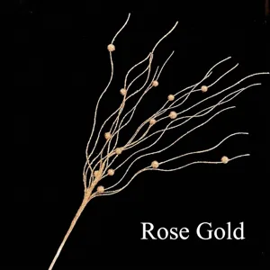 Close-up of 43cm rose gold glitter berry branch used for Christmas tree decoration