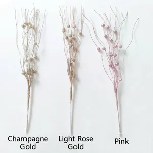 43cm Christmas berry branches with glitter balls in champagne, rose gold, pink.