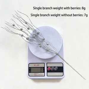 Sparkling 43cm silver glitter berry branch spray for DIY Christmas tree decoration
