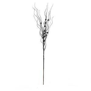 Dettaglio di un ramo glitterato nero da 43 cm con perle per decorazioni natalizie casa.