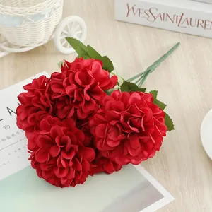 Red artificial silk chrysanthemum bouquet for modern home decor wedding party decoration display.