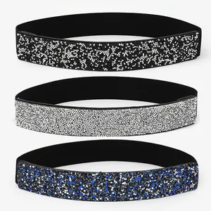 Women's Elastic Waist Belt Rhinestone Decorative Cinch Belt Stretch Waistband Dress Shirt Party Fashion Accessories
