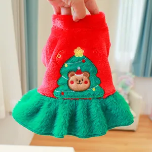 Grazioso vestito di peluche per cani con ricamo albero orso per piccoli animali vestiti invernali