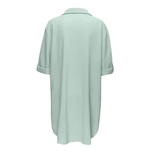 Mint green women shirt dress casual lapel mid-sleeve beach cover up long tunic top new