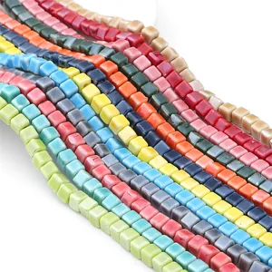 Cremefarbene quadratische Keramikperlen für DIY-Schmuckherstellung, Halsketten und Armbänder