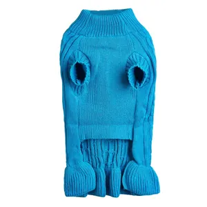 Vibrant blue knit dog sweater for small pets, cozy winter warm pullover puppy apparel