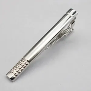 Silver metal tie clip for men, detailed with geometric square texture, simple and elegant.