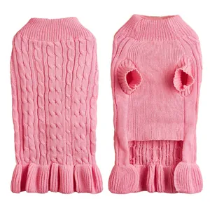 Pink cable knit dog sweater, soft warm winter pet clothes for small dogs, puppy apparel