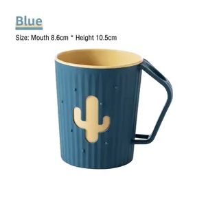 Bicchiere spazzolino cactus blu con interno giallo per bagno di casa e studenti