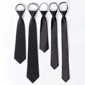 Black Necktie For Men And Women Zipper Lazy Tie Business Casual Academic Style Neckwear Polyester