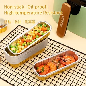 Set of disposable rectangular aluminum foil containers for air fryer and oven baking