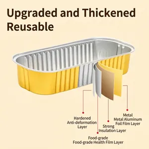 Rectangular gold aluminum foil container for air fryer and oven baking, reusable and thick