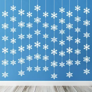 White Paper Snowflake String Christmas Hanging Decorations Garland For Winter Holiday Party Home Window Decor