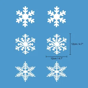 Detailed view of white Christmas snowflake hanging ornaments showing precise size specifications.