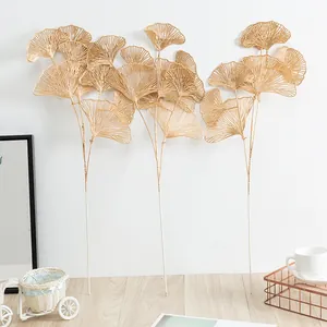 Gold ginkgo leaf artificial branches for home decor, beautiful wall and vase floral arrangement.