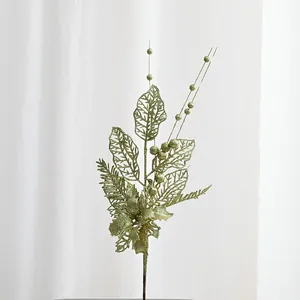 Gold glitter Christmas branch artificial berry stem holiday tree ornament floral arrangement decor