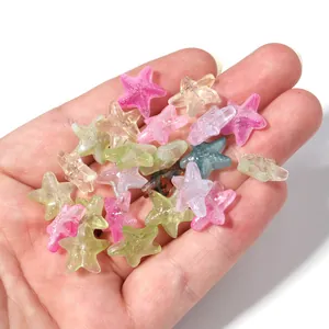 Colorful translucent glass starfish beads detail, perfect for DIY bracelets and pendant making.