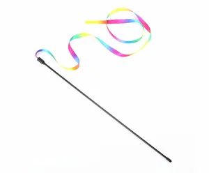 Gedetailleerd overzicht van de interactieve kattenhengel met een lang levendig regenbooglint