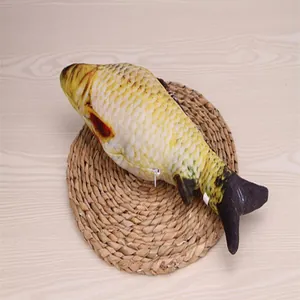 Catnip fish toy detail showing realistic 3D print texture, zipper side and soft plush body.