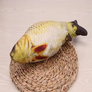 Interactive realistic catnip fish toy plush pillow for indoor cats biting and playing.