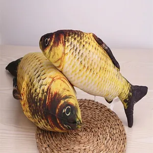 Close-up detail of realistic fish plush cat toy showing vivid scales and soft texture for pets.