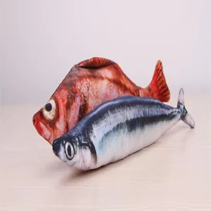 Catnip plush fish toy detail view, realistic printing design interactive pet chew toy.