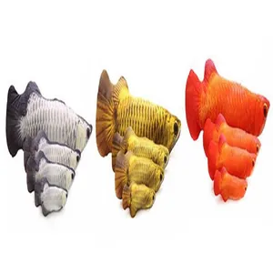 Detailed view of realistic fish catnip cat toys in various gradient sizes and colors.