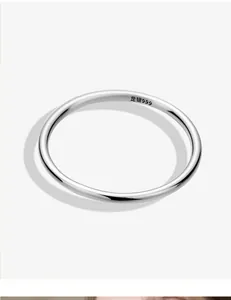 Plain 999 silver ring for women minimalist smooth fashion jewelry for daily wear