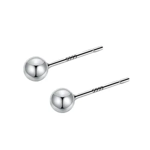 S999 Sterling Silber Kugel Ohrstecker Minimalistisch Runde Kleine Ohrringe Schmuck