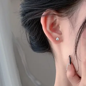 Minimalistische S999 Sterling Silber Kugel Ohrstecker für den Alltag, kleine runde Ohrringe.