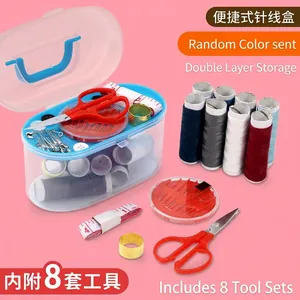 Portable Household Sewing Kit Double Layer Storage Box Needle Thread Scissor Tape Measure Thimble Home Travel Repair Tools