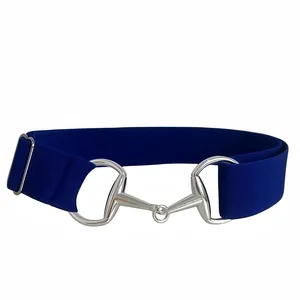 Elastic waist belt featuring silver-tone horsebit buckle for women and men daily wear.