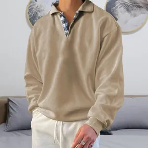 Felpa da uomo tinta unita con risvolto a maniche lunghe pullover autunno inverno casual