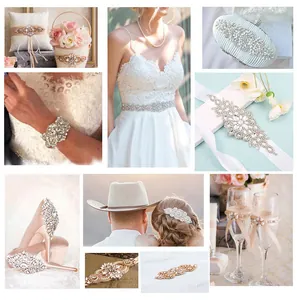 Detailed close-up of sparkling rhinestone applique, perfect for DIY wedding dress belt and shoes.
