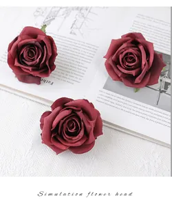 Artificial rose heads burgundy silk flowers for DIY wedding party home decor crafts supplies