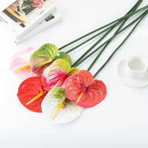 Fiore di Anturio Artificiale Stelo Singolo Pianta Finta in Plastica per Sfondo Matrimonio Decorazione Casa Accessori Fotografia