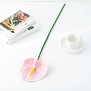 Fiore finto di anturio rosa artificiale stelo singolo per arredamento casa oggetti di scena