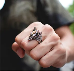 Vintage Egyptian Anubis Jackal Ring Punk Metal Pharaoh Ankh Cross Adjustable Finger Ring