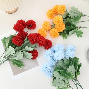 Artificial chrysanthemum flower bunch multi head ping pong decorative fake floral home decor