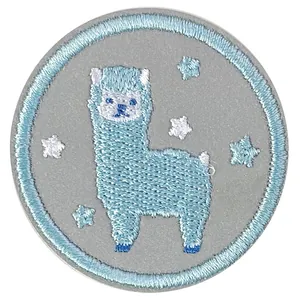 Parche bordado alpaca redondo insignia de tela llama azul para reparación ropa decoración
