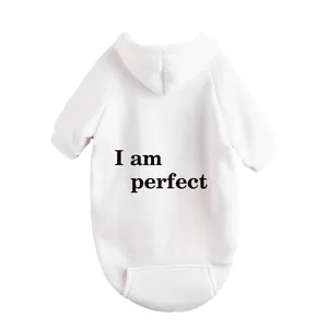White pet fleece hoodie detail, warm dog cat two-leg sweatshirt with cute back print.