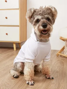 White fleece pet hoodie detail shot, comfortable dog sweatshirt for small dogs and cats.