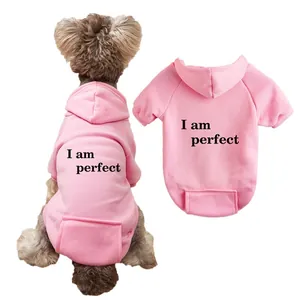 Pink fleece dog hoodie pet clothes detail view featuring cute letter print design for small dogs.
