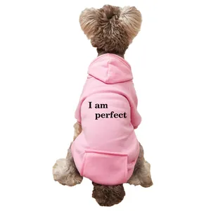 Cute pink pet fleece hoodie sweatshirt for dogs and cats with back pocket and print details.
